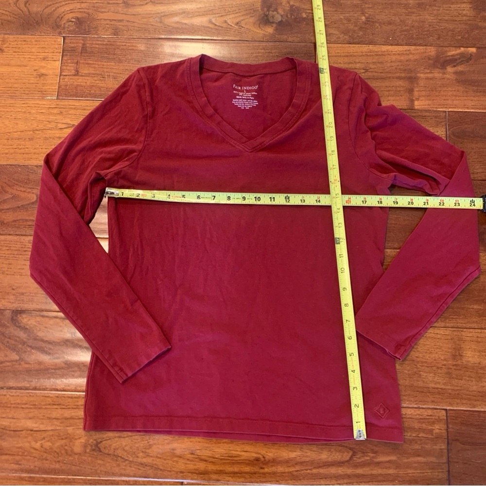 Fair Indigo Long Sleeve Tee Women's Size L Red Organic Pima Cotton Made In Peru - Picture 5 of 8